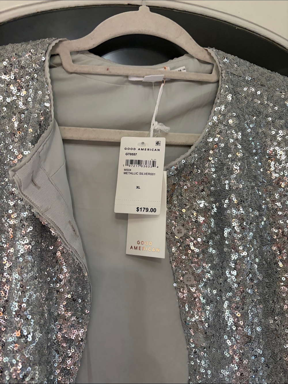 NWT XL Good American Silver Sequin Blazer Jacket - Picture 2 of 6